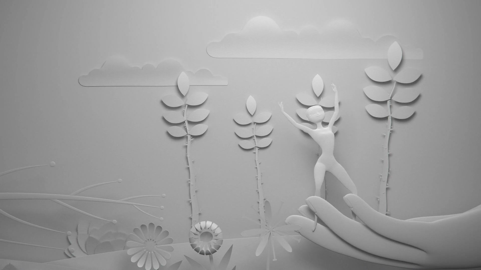 Figure moving through the layered Südameapteek landscape