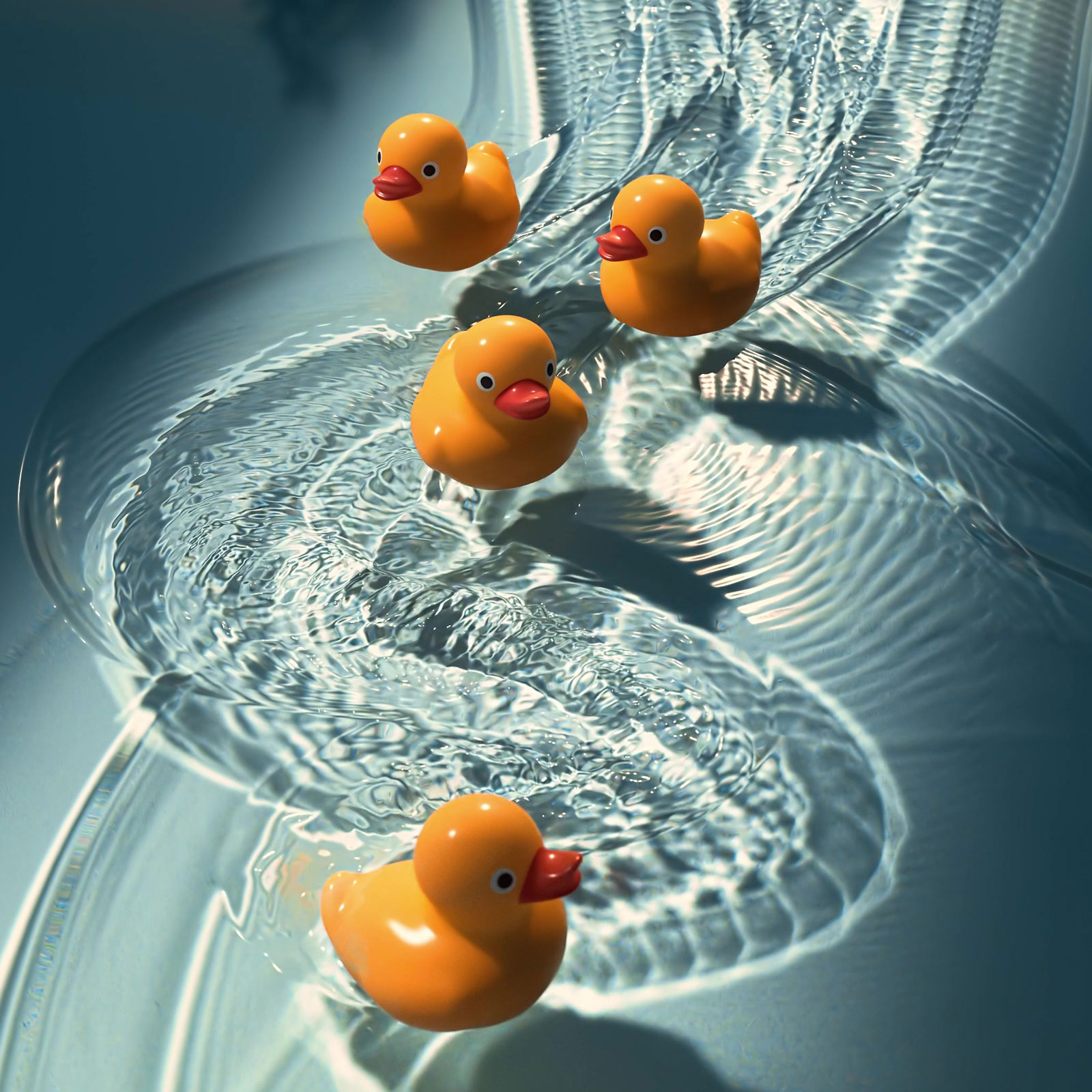 Small yellow figures inside a luminous glass container